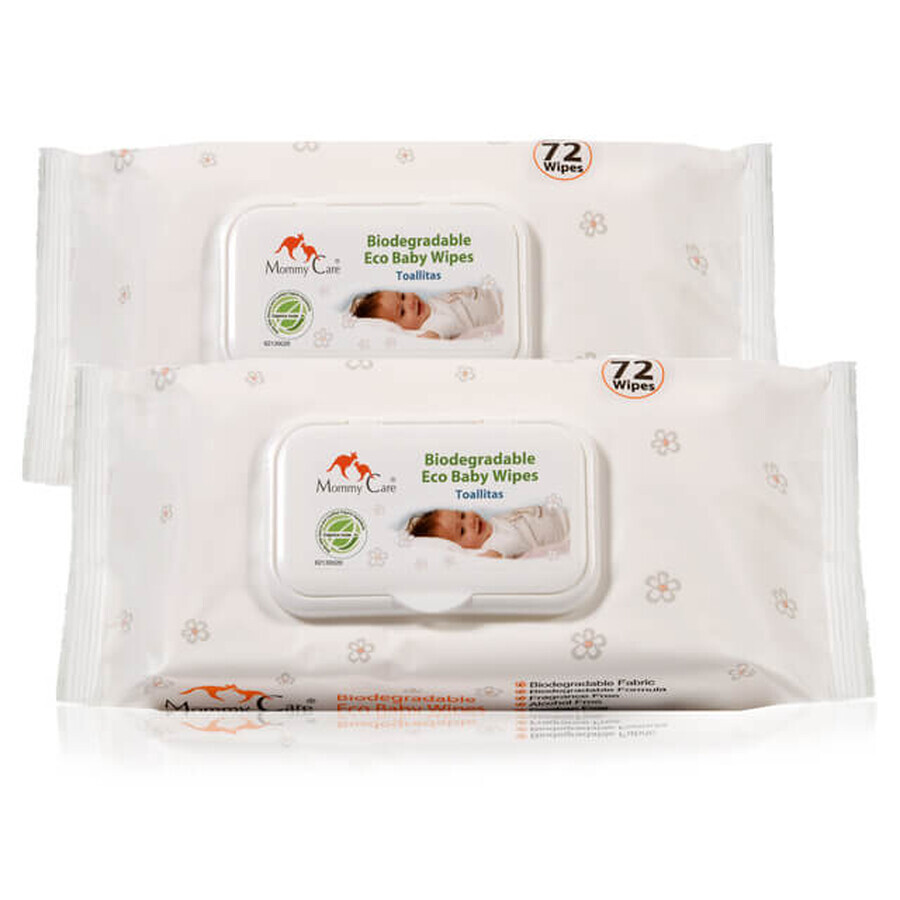 Pakket biologisch afbreekbare babydoekjes, 72 stuks + 72 stuks, Mommy Care