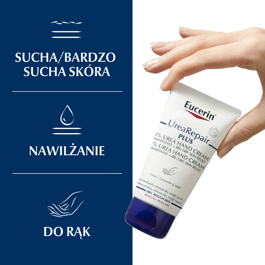 Eucerin UreaRepair Plus, handcrème met 5% urea voor droge en ruwe huid, 75 ml