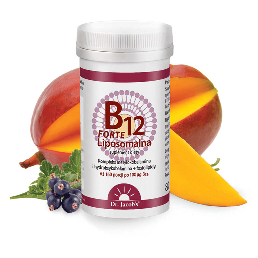 Dr. Jacob's B12 Liposomal Forte, sublingual powder, currant-mango flavor, 80 g