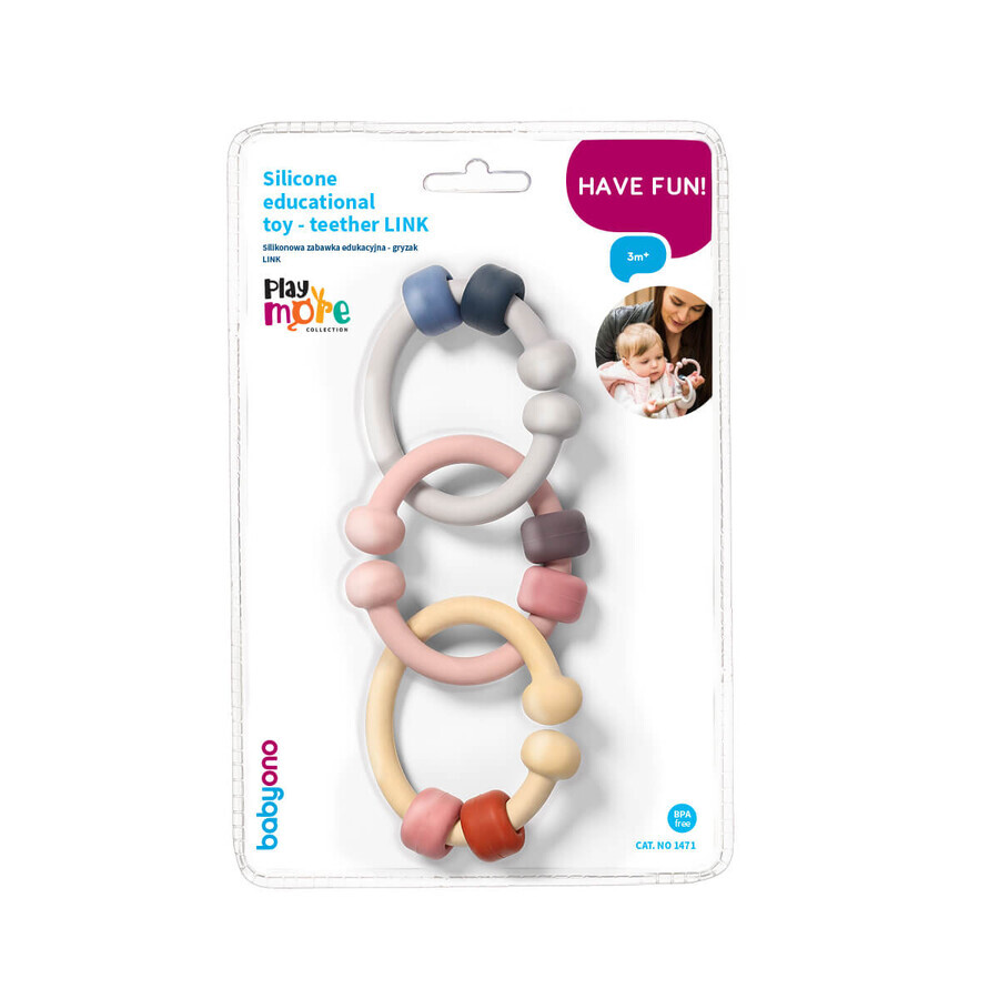 BabyOno Link, silicone educatief speelgoed - bijtring, 1471, vanaf 3 maanden, 3 stuks