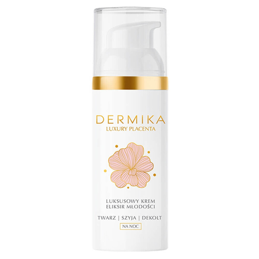 Dermika Luxury Placenta, lujosa crema-elixir de juventud para rostro, cuello y escote, de noche, 50 ml