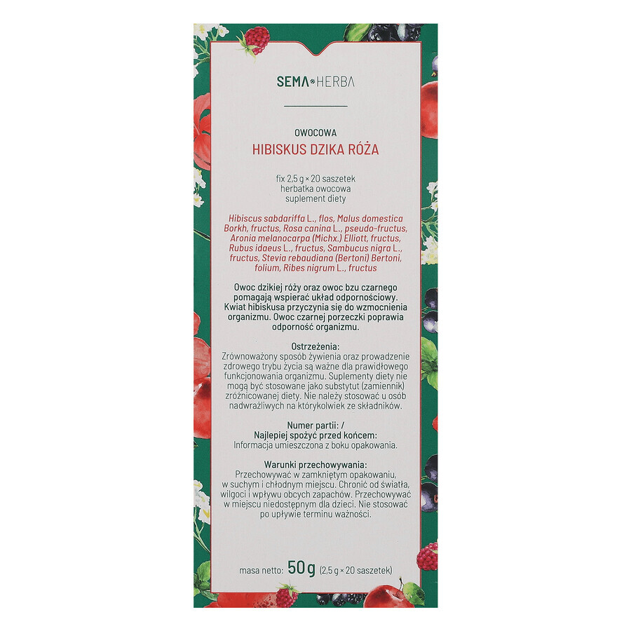 SEMA Herba Hibiscus and Rosehip Fix, 2.5 gx 20 sachets