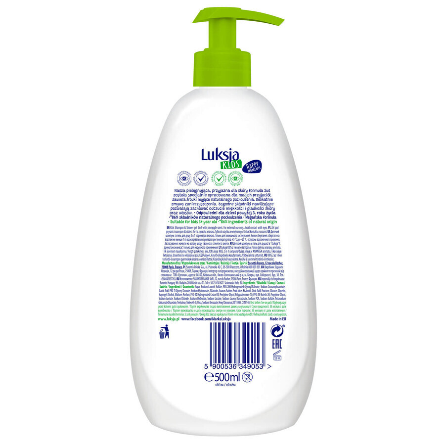 Luxja Kids, 2-in-1 baby douchegel en shampoo, ananas, 500 ml