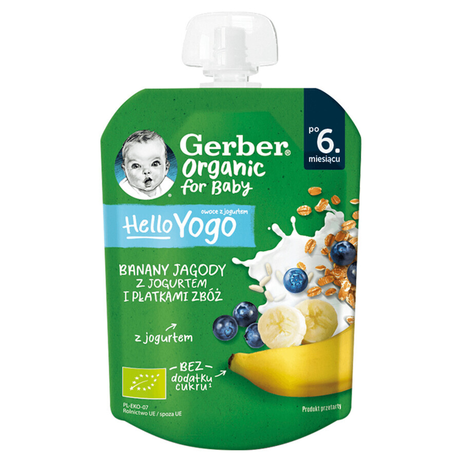 Gerber Organic dessert in a tube, bananas, blueberries with yogurt and cereal, after 6 months, 80 g