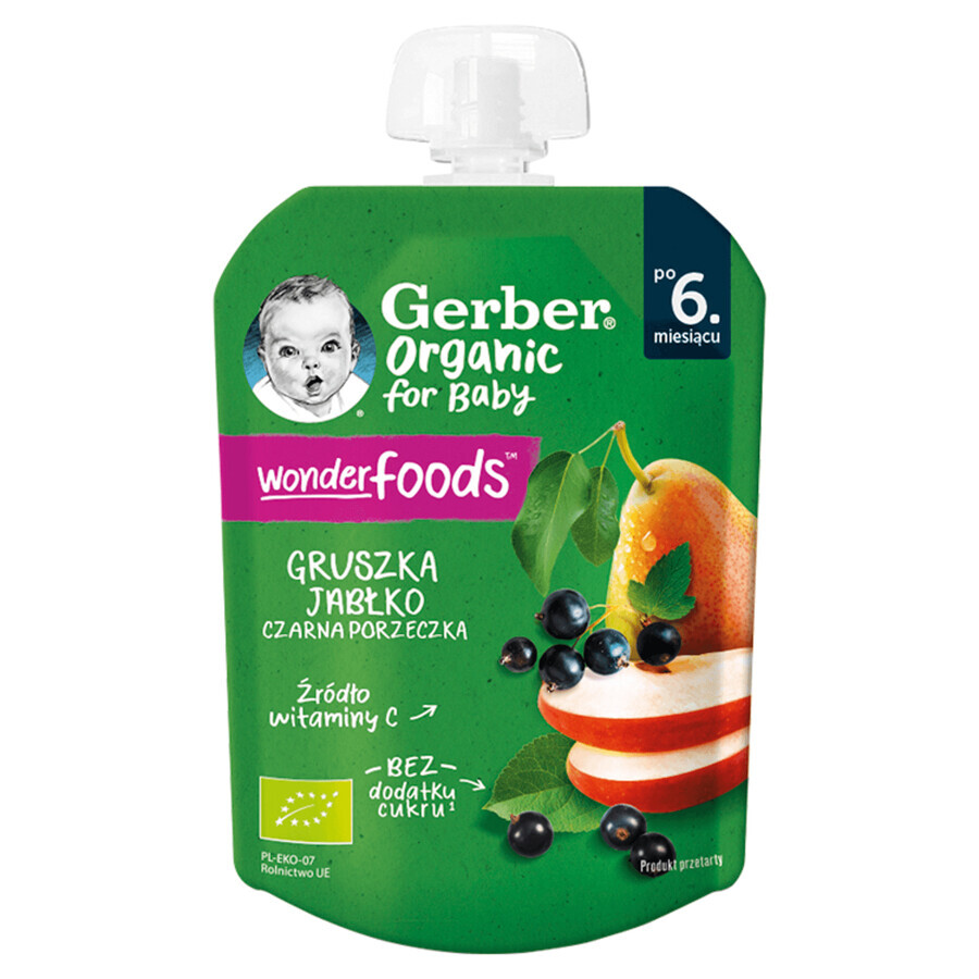 Gerber Bio toetje in een tube, peer, appel, zwarte bes, na 6 maanden, 80 g