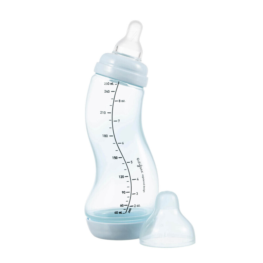 Difrax anti-colic bottle S, narrow, with slow-flow teat, blue, from birth, 250 ml