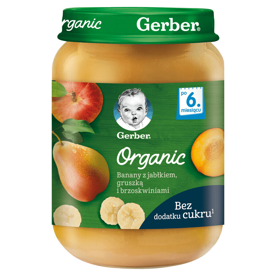 Gerber Bio-dessert, banaan met appel, peer en perzik, na 6 maanden, 190 g