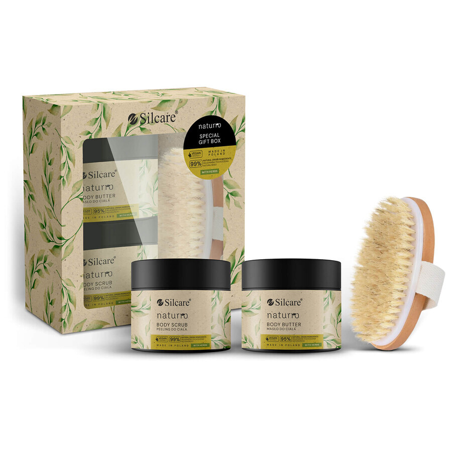 Silcare Naturro set, bodyscrub, 150 ml + body butter, 150 ml + massageborstel voor het lichaam