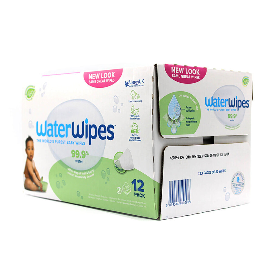 WaterWipes Soapberry Kids Bio, Feuchttücher, Wasser mit Seifenbeerenextrakt, ab Geburt, 12 x 60 Stück