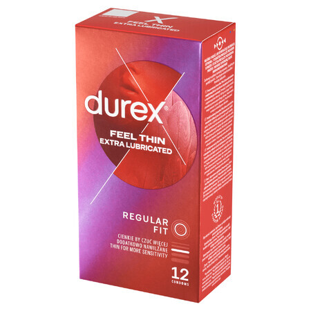 Durex Fetherlite Elite, condooms met meer glijmiddel, dunner, 12 stuks