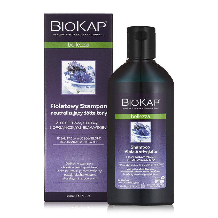 Biokap Bellezza, shampooing violet pour neutraliser les tons jaunes, 200 ml