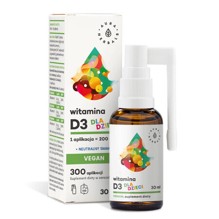 Aura Herbals Vitamine D3 voor kinderen Vegan, spuitbus, 30 ml