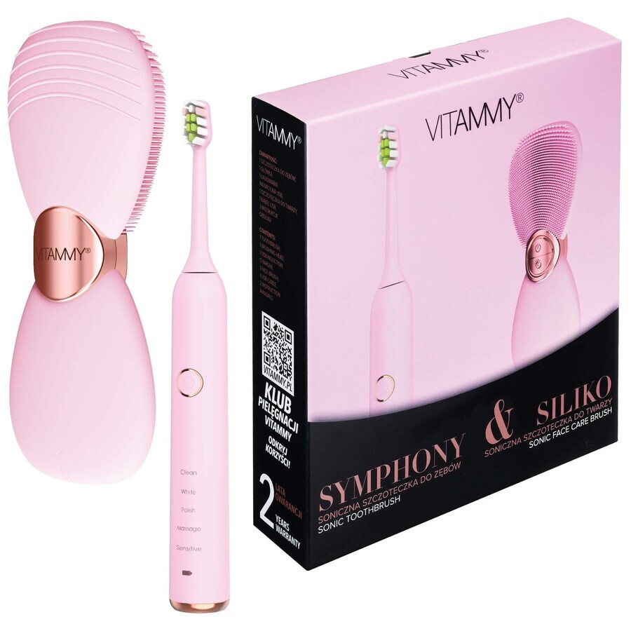 Vitammy Symphony &amp; Siliko set, sonische tandenborstel + gezichtsborstel, roze