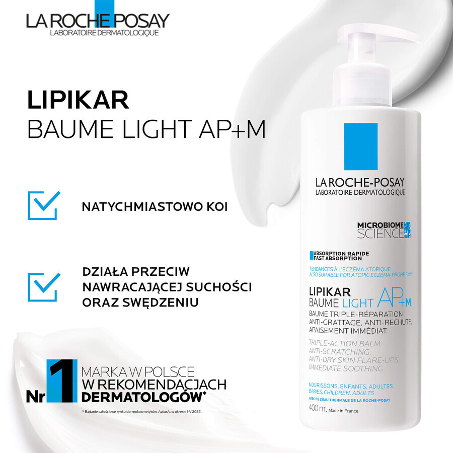 La Roche-Posay Lipikar Baume Light AP+M, lichte bodylotion, gevoelige huid, droog, gevoelig voor atopie, 400 ml