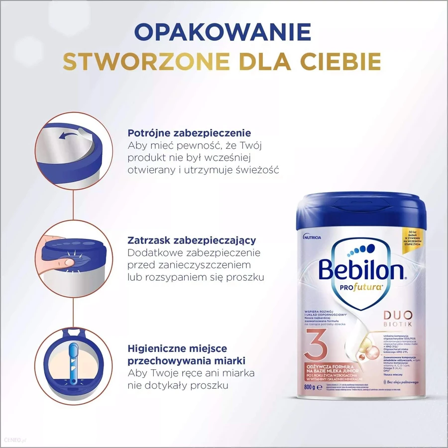 Bebilon Profutura DuoBiotik 3, odżywcza formuła na bazie mleka, po 1 roku, 800 g: ceny i cechy