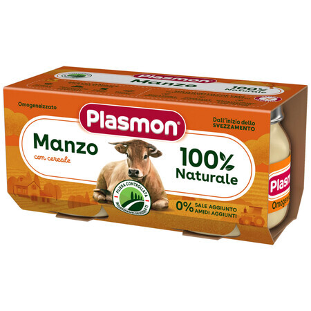 Plasmon, runderdiner, voor baby's vanaf 4 maanden, 2 x 80 g