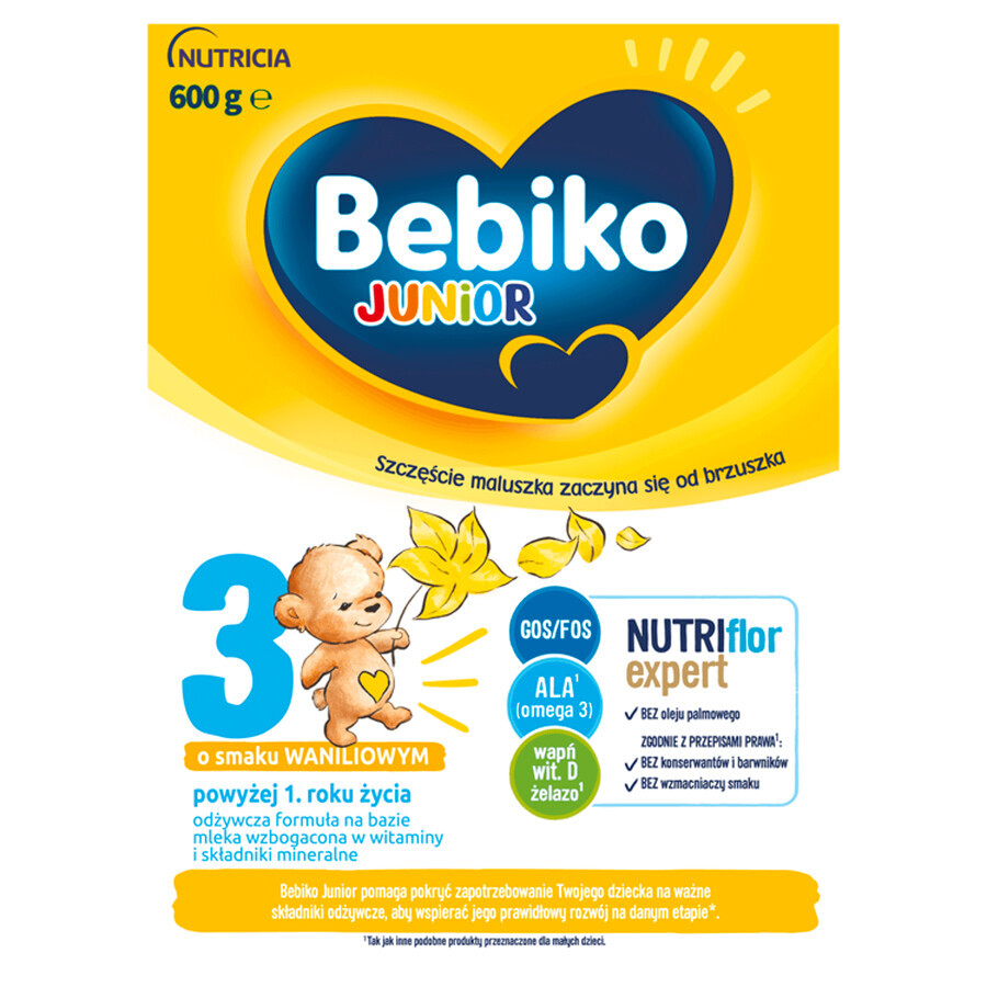 Bebiko Junior 3 Nutriflor Expert, voedzame melkvoeding, vanaf 1 jaar, vanillesmaak, 600 g