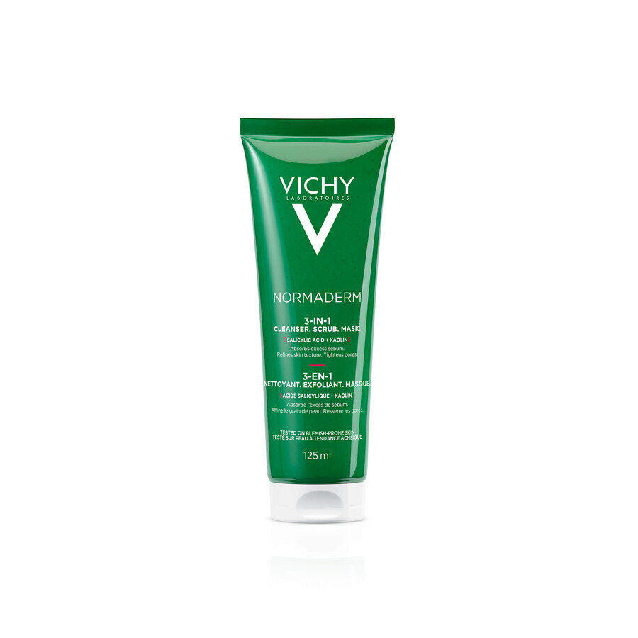 Vichy Normaderm Cleanser Scrub Mask, cleansing gel, scrub and cleansing mask 3 in 1, 125 ml