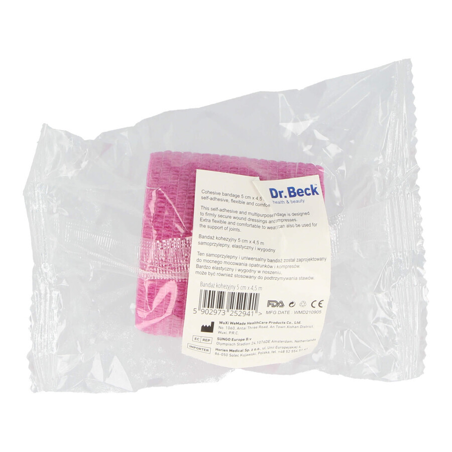 Dr Beck, Cohesief verband Non-Woven, non-woven, Roze, 5 cm x 4,5 m