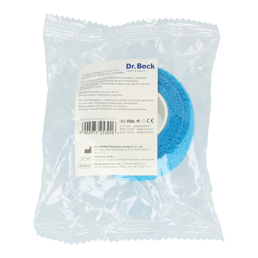 Dr Beck, Cohesief verband Non-Woven, non-woven, Lichtblauw, 2,5 cm x 4,5 m