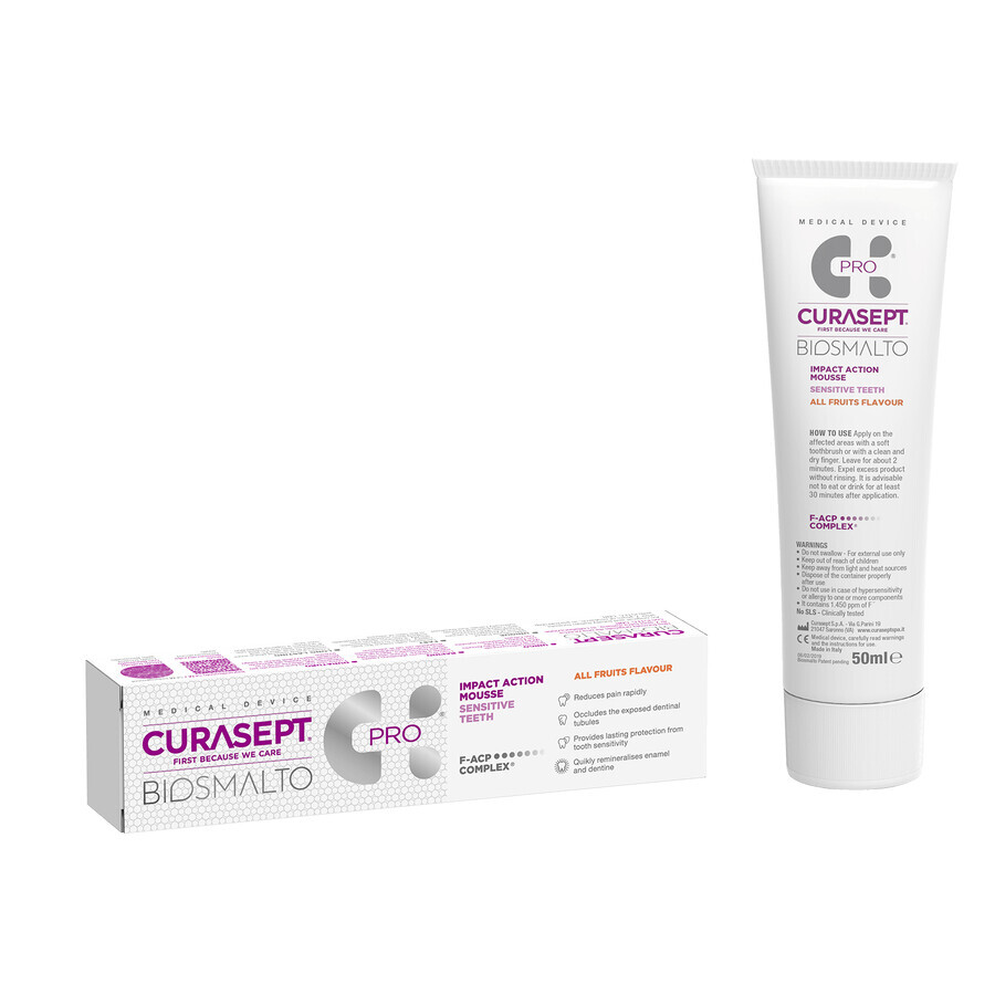 Curasept Biosmalto Pro, Mousse protectrice intensive pour les dents sensibles, Sensitive, 50 ml