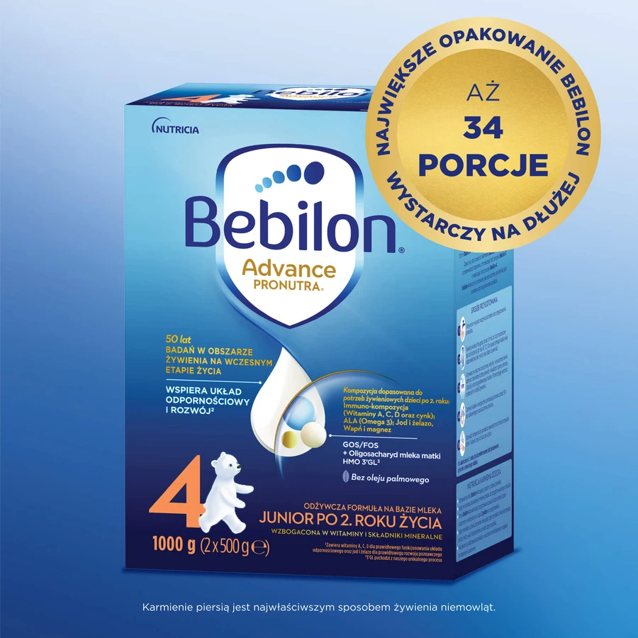 Bebilon Advance Pronutra 4 Junior, odżywcza formuła na bazie mleka, po 2 roku, 1000 g: ceny i cechy