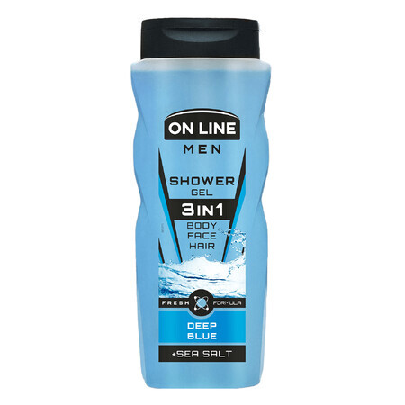 On Line Men, douchegel voor mannen 3in1, Diepblauw, 410 ml