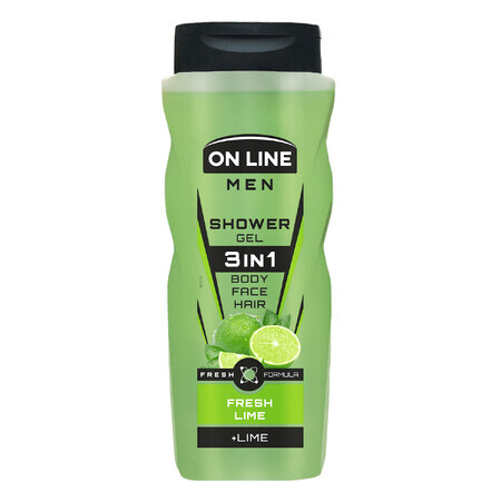 On Line Men, heren douchegel 3in1, Fresh Lime, 410 ml