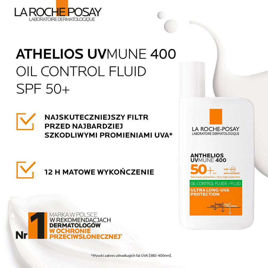 La Roche-Posay Anthelios UVMune 400, fluido protettivo per il viso, SPF 50+, 50 ml