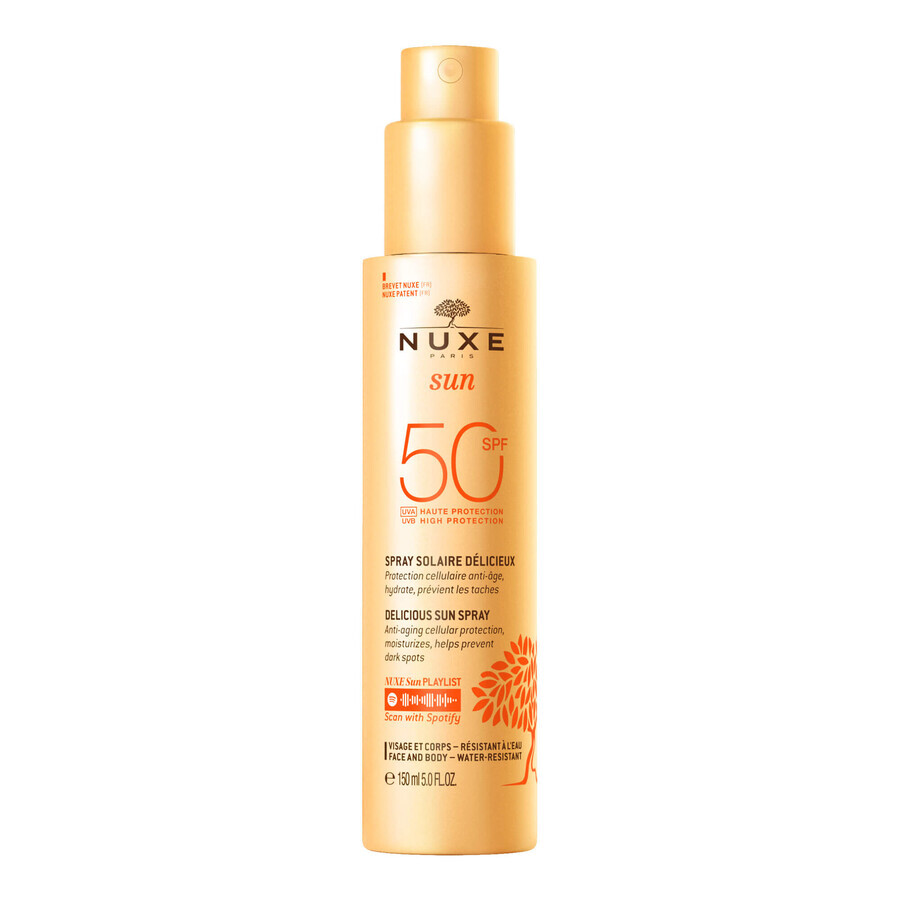 Nuxe Sun, loțiune bronzantă pentru față și corp, spray, SPF 50, 150 ml + gel de duș after-sun, 100 ml gratuit