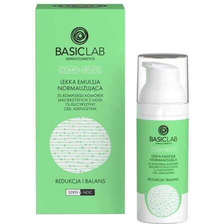 BasicLab Complementis, émulsion légère normalisante au complexe de cellules souches de noni 3%, réduction et équilibre, 50 ml