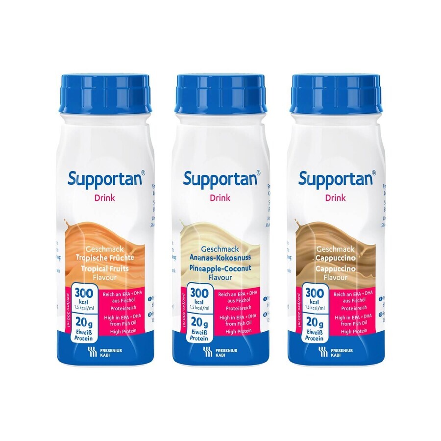 Supportan Drink, nutritional preparation, pineapple and coconut flavor, 4 x 200 ml