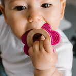 BabyOno, wooden-silicone teether, butterfly, pink