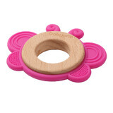 BabyOno, wooden-silicone teether, butterfly, pink