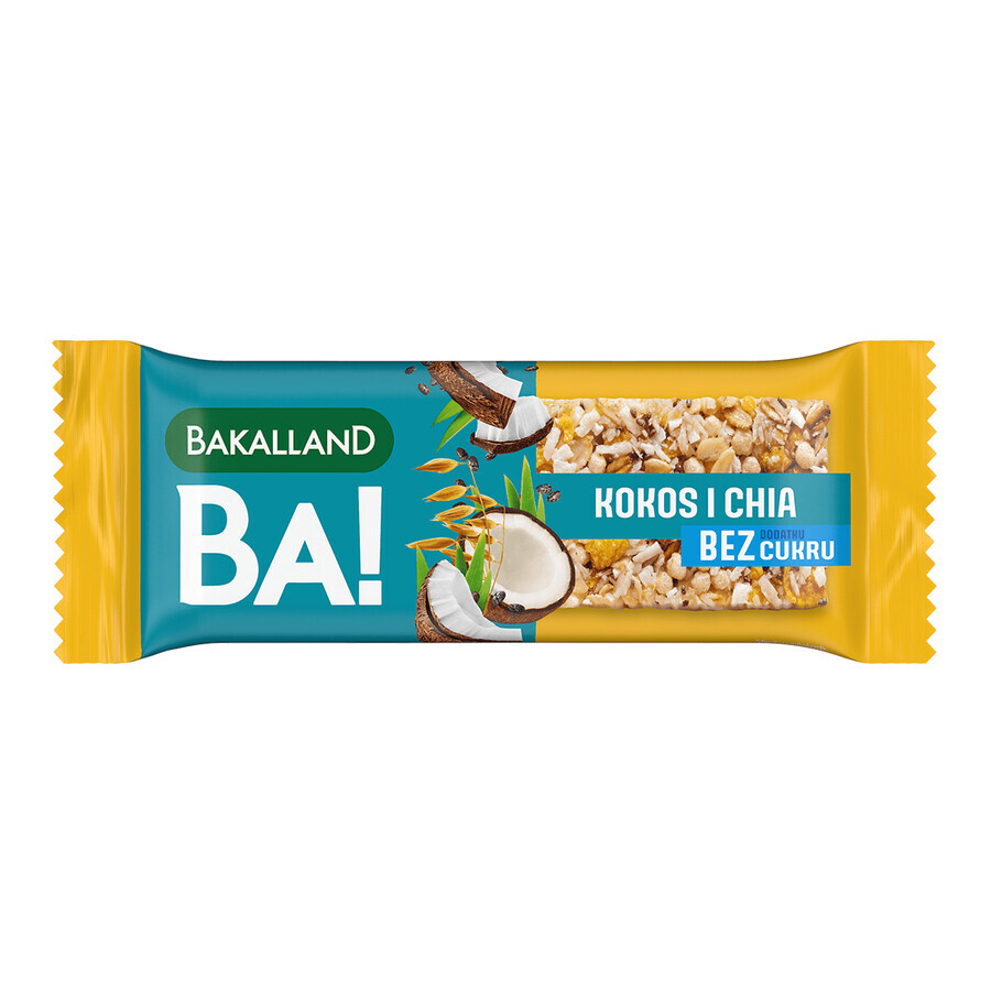 Bakaland BA! Cereal bar, 5 cereals and coconut with chia, no added sugar, 30 g