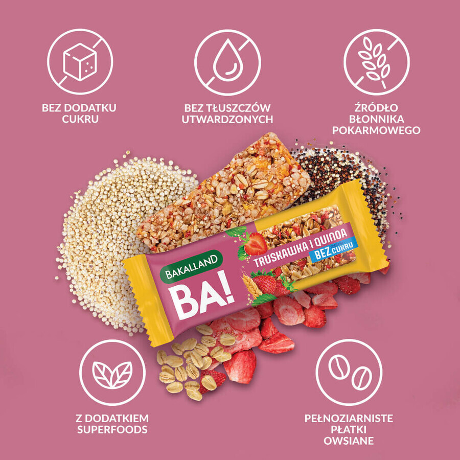 Bakalland BA! Graanreep, aardbei en quinoa, zonder toegevoegde suikers, 30 g