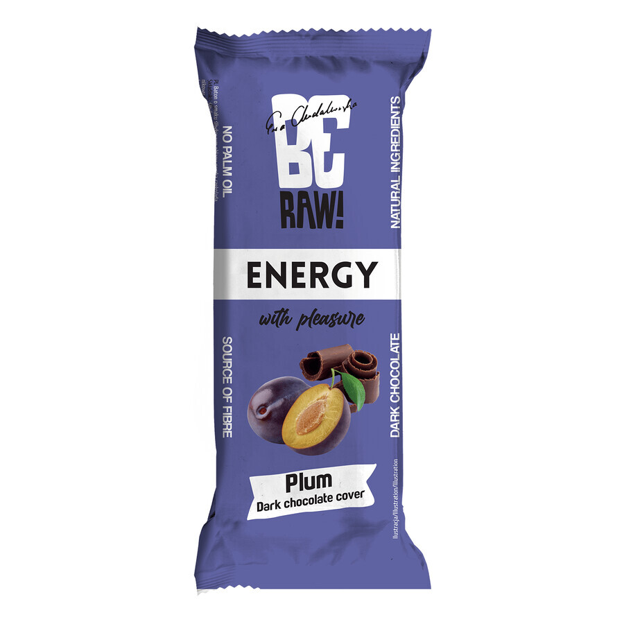 BeRAW! Energie, energiereep, pruim, pure chocolade, 40 g