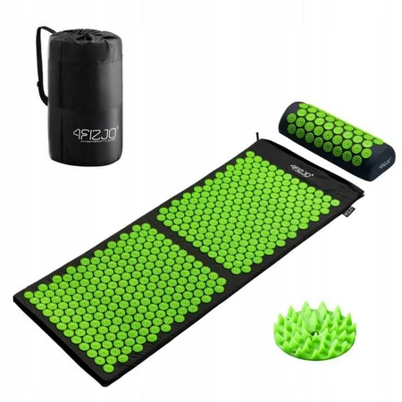 4Fizjo Esterilla de acupresión, esterilla de acupresión grande con cojín, 110 cm x 42 cm, negra y verde