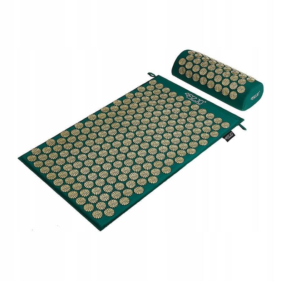 4Fizjo Acupressure Mat, acupuncture mat with cushion, 68 cm x 42 cm, green-gold