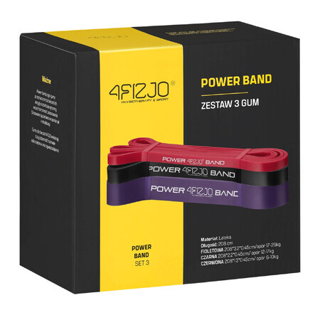 4Fizjo Power Band, set weerstandsbanden voor oefeningen, 3 stuks