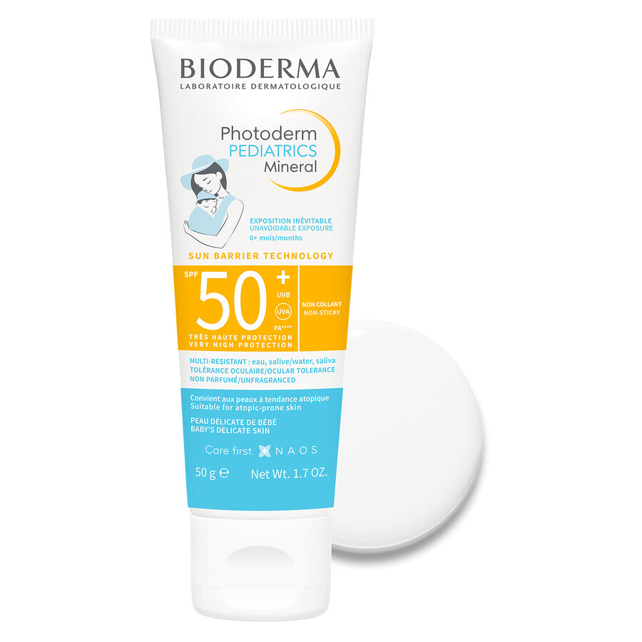 Bioderma Photoderm Pediatrics, Minerale vloeistof voor kinderen, voor gevoelige en allergische huid, SPF 50+, vanaf de geboorte, 50 g