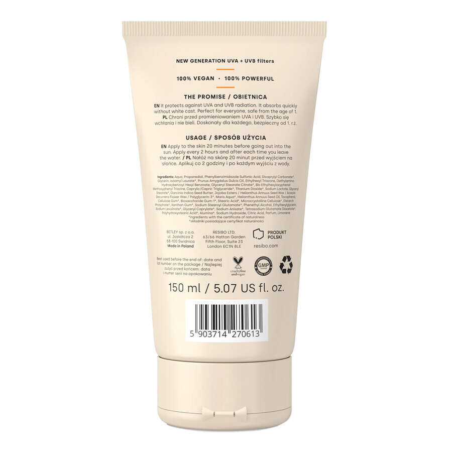 Resibo Sun To The People, crema leggera per viso e corpo, SPF 50+, 150 ml