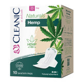 Cleanic Naturals Hemp, maandverband van biologisch katoen en hennepvezels, met vleugels, Day, 10 stuks