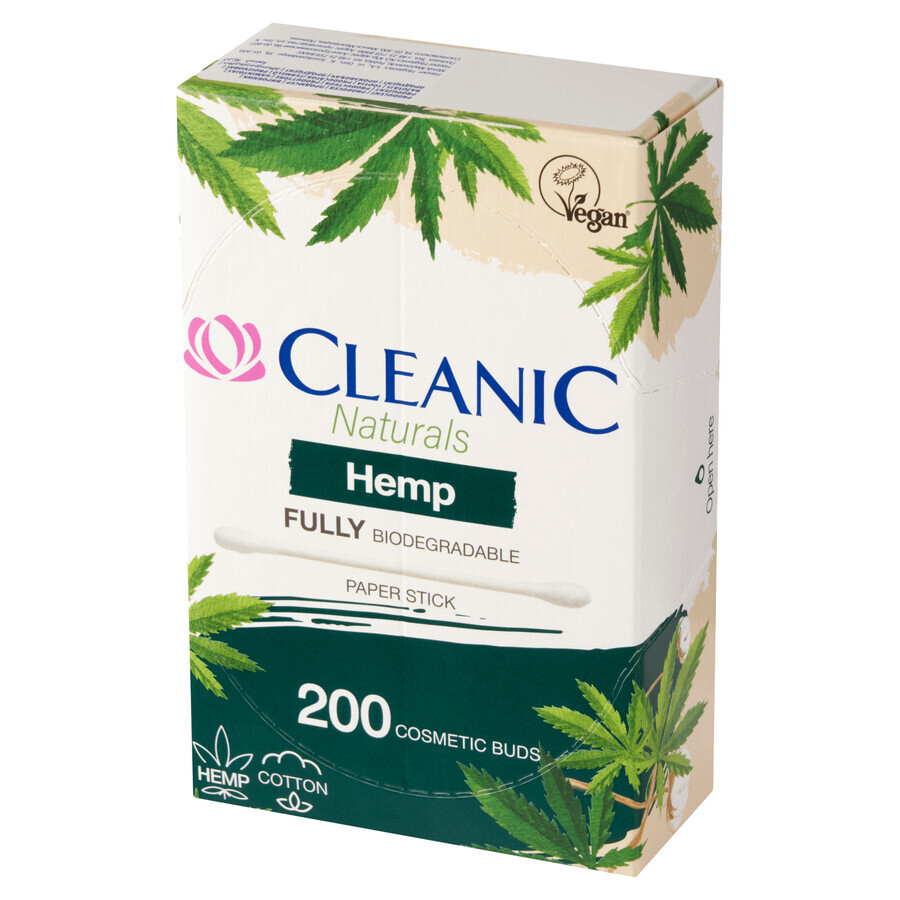 Cleanic Naturals Hemp, coton-tiges avec coton et huile de chanvre, 200 pièces