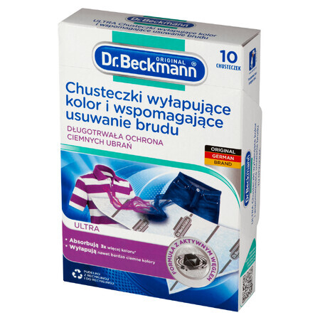 Dr. Beckmann, kleurvangende en vuilverwijderende doekjes, voor donkere stoffen, Ultra, 10 stuks