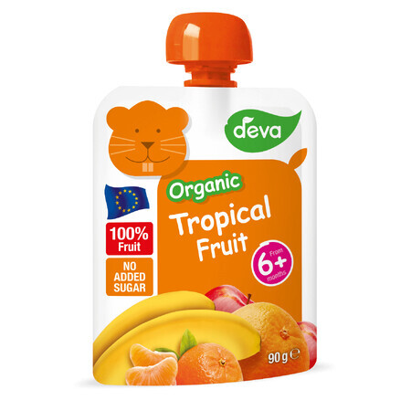 Deva Bio Fruchtmousse in der Tube, tropische Früchte, nach 6 Monaten, 90 g