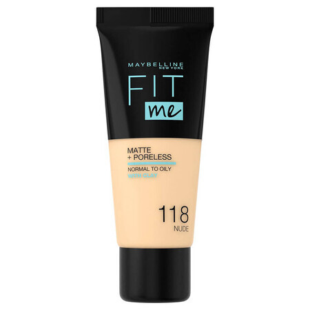 Maybelline Fit Me! Matte and Poreless, mattierende Grundierung, Nr. 118, Nude, 30 ml