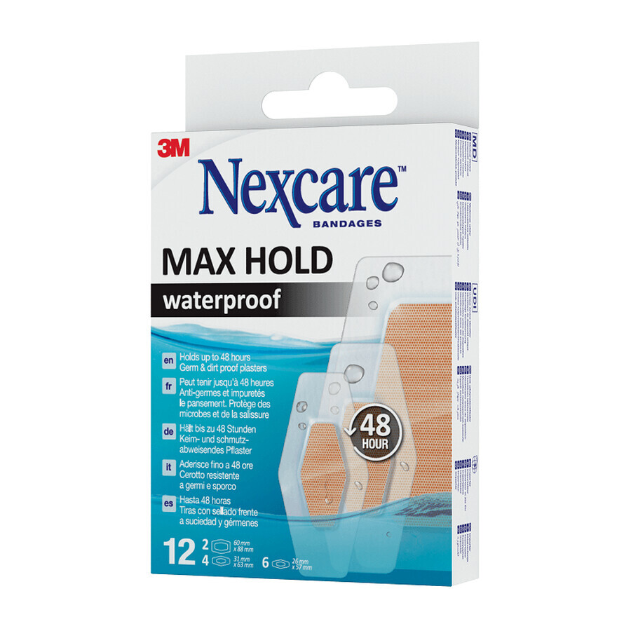 Patchs imperméables MAX HOLD, 12 pièces, Nexcare