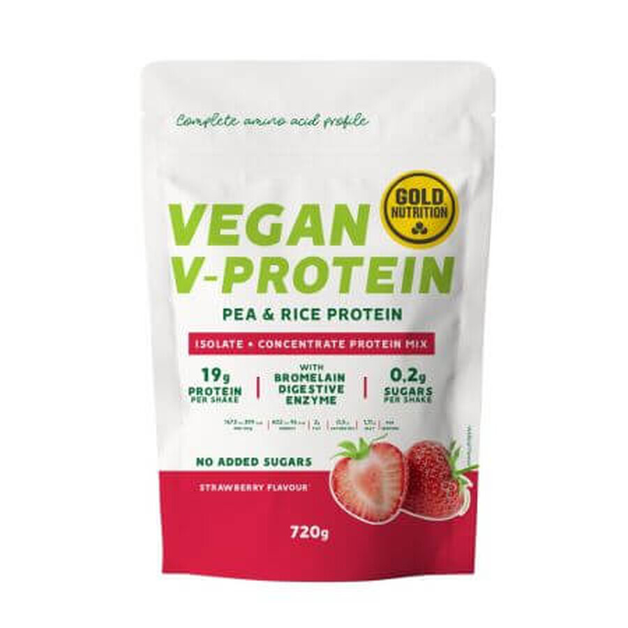 V-Protein plantaardig proteïnepoeder met aardbeiensmaak, 720 g, Gold Nutrition