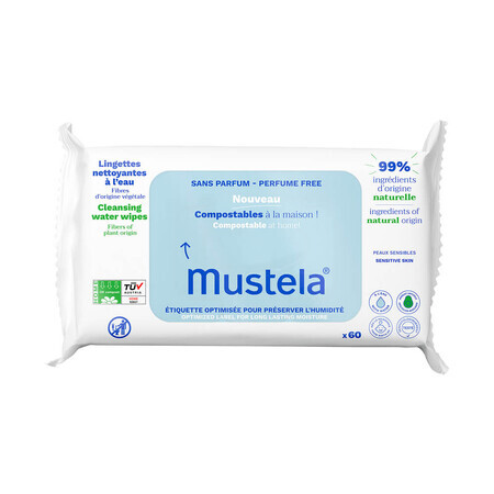 Wet cleaning wipes with water, 60 pieces, Mustela